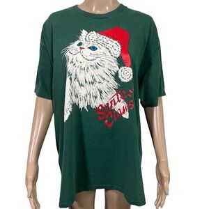 Vtg Santa Claws Christmas Cat Tee Shirt Unisex XL 90s Delta Single Stitch USA
